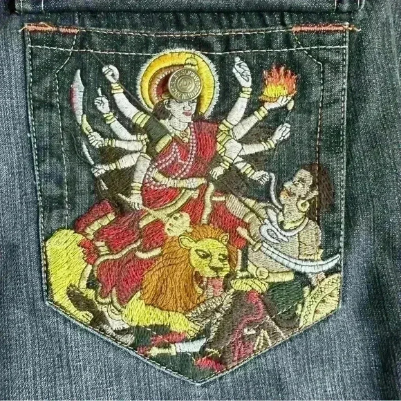 True Religion Rare‎ Embroidered Hindu God Billy Vintage Wide Leg Jeans 36x28 - Picture 2 of 12